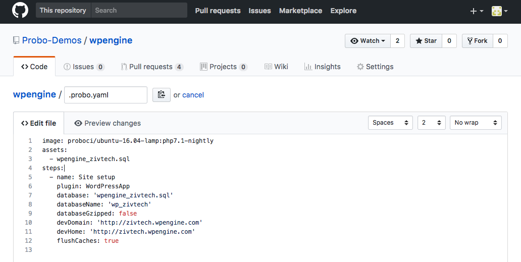 Uploading .probo.yaml file to GitHub
